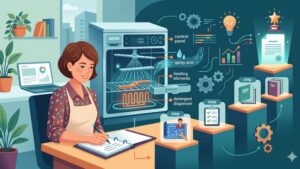 Иллюстрация с современным кухонным интерьером и посудомоечной машиной для статьи о техническом задании